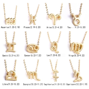 Golden zodiac sign necklaces set with twelve constellations symbols and date cards