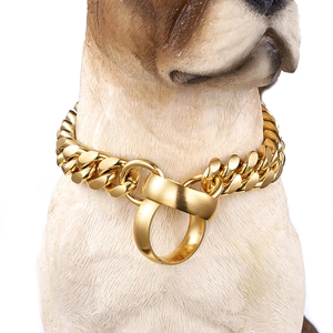 14mm gold cuban link pet dog collar stainless steel heavy duty training chain detail view
