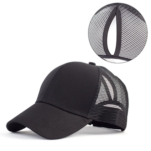 Casquette de Baseball en Maille pour Femme avec Trou Queue de Cheval Coton Respirant Trucker Hat Couleur Unie Camouflage Ajustable