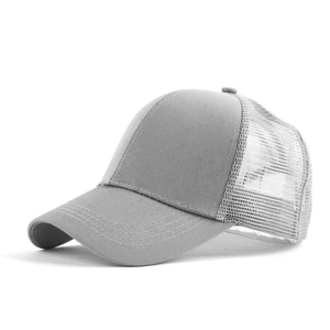 Casquette de baseball en coton gris pour femmes avec ouverture pour queue de cheval