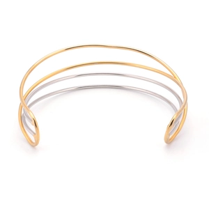 Bracelet jonc ouvert moderne multicouche en acier titane avec finition or et argent