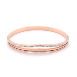 Rose gold titanium steel bracelet with double layer design and sparkling zircon inlay