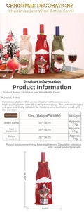 Size chart for Christmas linen wine bottle bags featuring Santa and snowman patterns