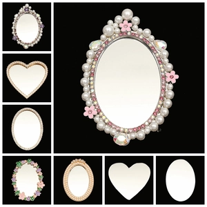 Exquisite heart and oval compact mirrors with pearls, rhinestones and floral DIY ornaments