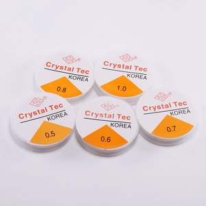 Five rolls of transparent crystal elastic beading wire in sizes 0.5 to 1.0mm for DIY jewelry