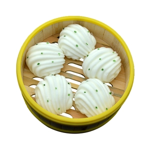 5-piece PU slow rebound flower roll bun toys in a bamboo steamer simulation food set