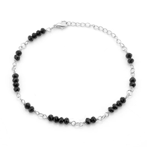 Handmade geometric black crystal bead bracelet with silver titanium steel chain
