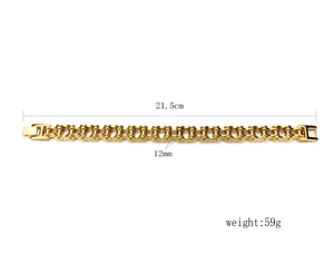 Detail view of gold titanium steel biker chain bracelet with dimensions 21.5cm and 12mm