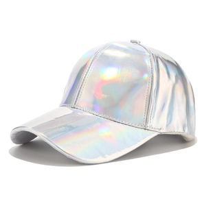 Casquette de baseball laser argent holographique avec finition métallique vue de profil