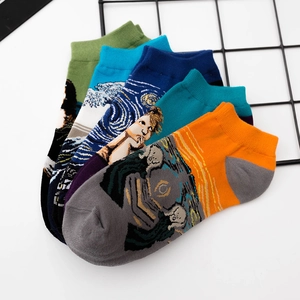 Women Cotton No Show Socks Famous Painting Art Print Van Gogh Starry Night Mona Lisa Low Cut Casual Athletic Invisible Socks