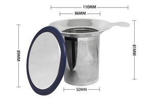 Detailed dimensions of 304 stainless steel tea infuser with silicone lid measurements