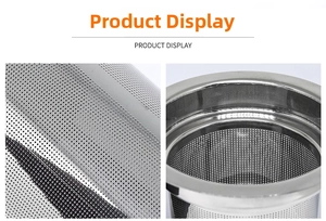 Detail of 304 stainless steel tea infuser featuring fine laser-cut mesh and wide rim