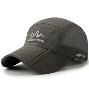 Foldable dark grey sun hat with breathable mesh and UPF 50+ protection for outdoor activities