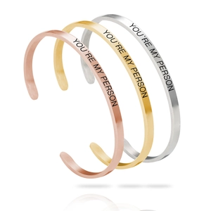 Three-color titanium steel open cuff bracelets with YOU'RE MY PERSON engraving