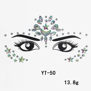 Holographic face gems YT-50 detail with star and moon shaped acrylic rhinestones