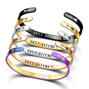 High-quality titanium steel open cuff bracelets with custom 'BEST BITCHES' engraving