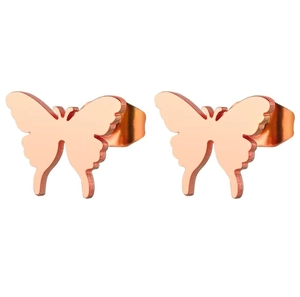 Boucles d'oreilles papillon minimalistes or rose avec finition polie sur fond blanc