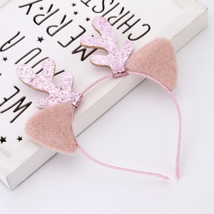Cerchietto corna di renna con paillettes rosa e orecchie di peluche natalizio
