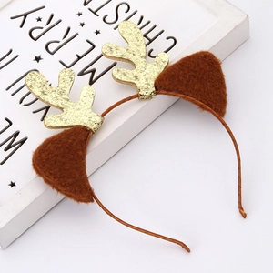 Cerchietto con corna di renna natalizia con paillettes dorate e orecchie di peluche