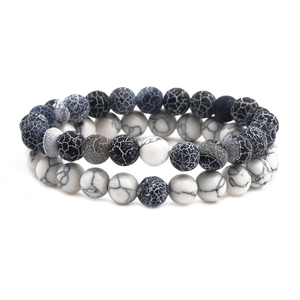 Stack of 8mm natural lava rock, tiger eye and turquoise beaded elastic stretch bracelets