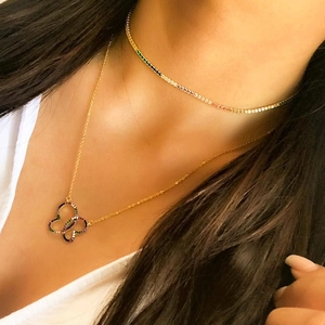 Gold layered choker set featuring colorful zircon butterfly pendant for women