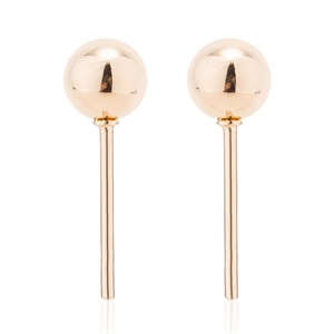 Minimalist golden round ball stud earrings with polished mirror finish on white background