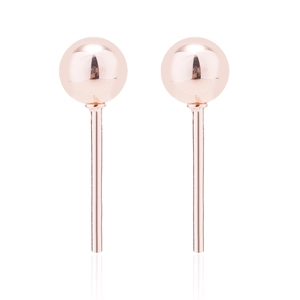 Pair of rose gold stainless steel round bead stud earrings with polished mirror finish