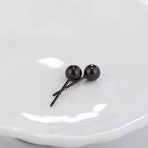 Minimalist glossy black round ball stud earrings for women in stainless steel