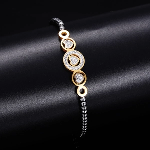 Bracciale a cuore regolabile in acciaio inossidabile con perline d'oro e cristalli