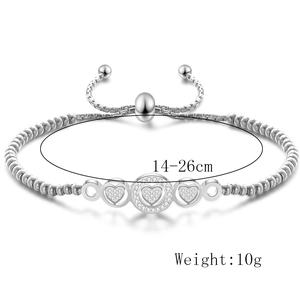 Bracciale regolabile in acciaio con cuori, dettagli lunghezza 14-26cm e peso di 10g