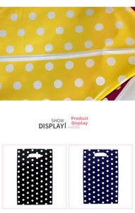 Close-up of pearl film plastic party gift bags with colorful polka dot patterns