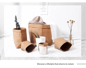 Washable kraft paper storage bags in various sizes with silver metallic lining
