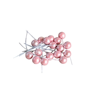 Pink pearlescent 12mm artificial berry picks with silver wire stems for DIY floral decor