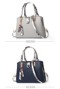 Detailed comparison of gray and navy blue tote bags with checkered handles and heart charms