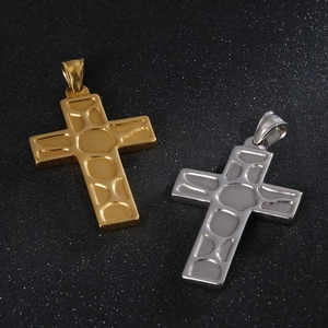Fashionable gold and silver stainless steel cross pendants with geometric textures