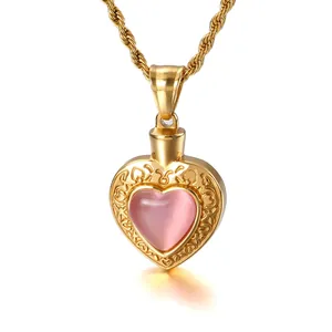 Pendentif Coeur en Acier Inoxydable Plaqué Or Strass Coeur Gravé Collier Bijoux Accessoire Pour Femmes Hommes Sans Chaîne