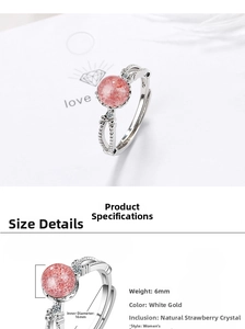 Detail of 6mm pink strawberry quartz ring with 16mm inner diameter and silver band