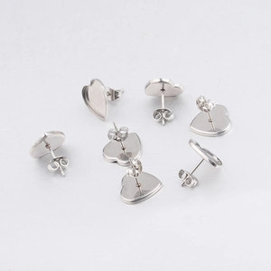 Set of 6 polished stainless steel heart earring studs with secure butterfly backs