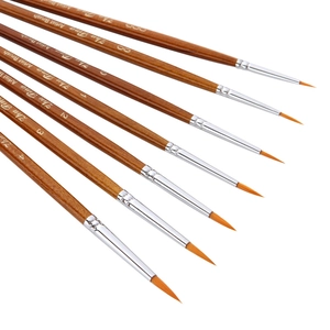 7-piece professional nylon hair liner brush set with linen texture wooden handles