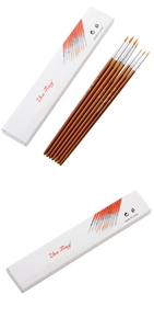 Detail of 6 nylon hair detail paint brushes with wood handles and orange tips