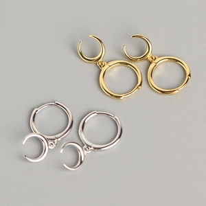 Minimalist S925 sterling silver crescent moon hoop earrings in gold and silver set