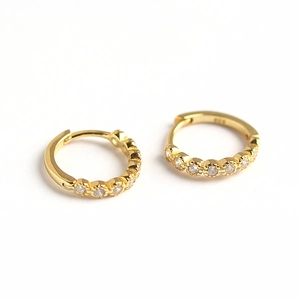 Classic 925 sterling silver gold hoop earrings with sparkling cubic zirconia inlay