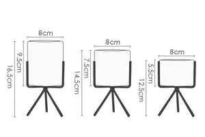 Detailed size chart for Nordic style artificial plant pots showing height and diameter