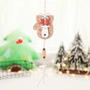 Wooden glove Christmas ornament with reindeer pattern and wooden beads on a string
