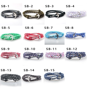 Grid view of various leather anchor bracelets in multiple colors and woven designs