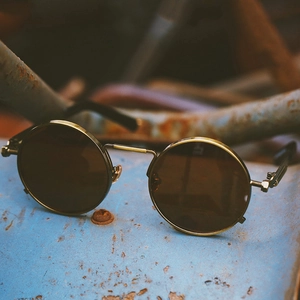 Steampunk polarized sunglasses with bronze metal round frame and dark brown lenses