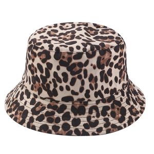 Women's trendy leopard print suede bucket hat with a wide brim for outdoor sun protection