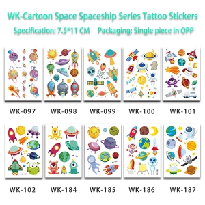 Close-up of space series temporary tattoos for kids with size 7.5x11cm in OPP bag