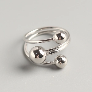 Minimalist 925 sterling silver open ring featuring three polished spherical beads decoration
