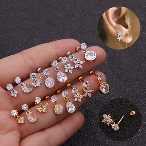 Micro-set zircon stud earring set in gold and silver plating with heart and star shapes
